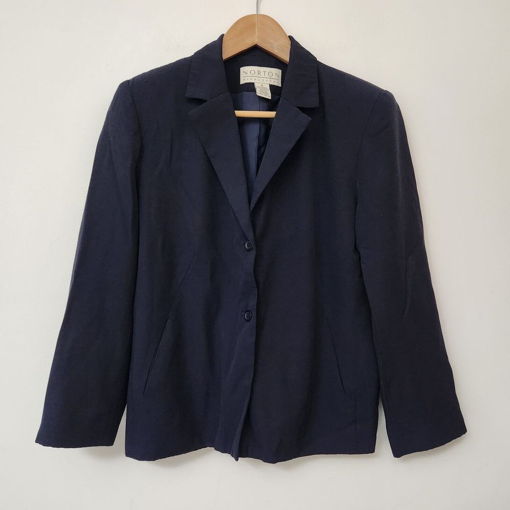 NORTON Women's Navy Blue Dress Jacket Padded Shoulders Size 8